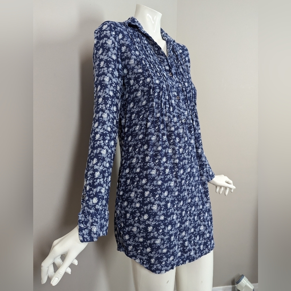 Denim & Supply Ralph Lauren Navy Floral Blouse XS Boho Tunic Top Long Sleeve Vis - Picture 3 of 8